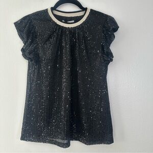 THML Black Sequin Flutter Sleeve Top Women’s XS NWT Party Holiday